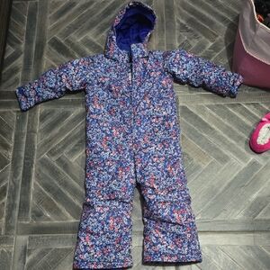 Burton Girls Floral Hooded Snow Jacket - Royal Blue with Pink & White Flowers